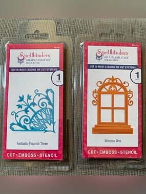 Spellbinders Shapeabilities 2 Die D-Lites. Fantastic Flourish Three & Window One